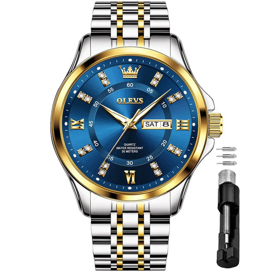 Reloj OLEVS de Lujo | Esfera Azul y Diamante para Hombre